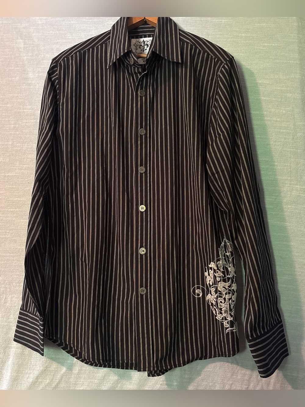 Source DNM Dress Shirt Long Sleeve Button Up Black/Gray Striped Men’s Sz M NWOT